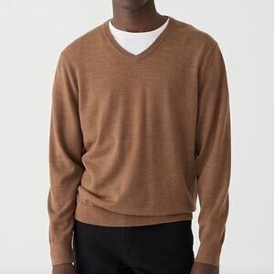 J. CREW Merino Wool V Neck Sweater Tan Medium M